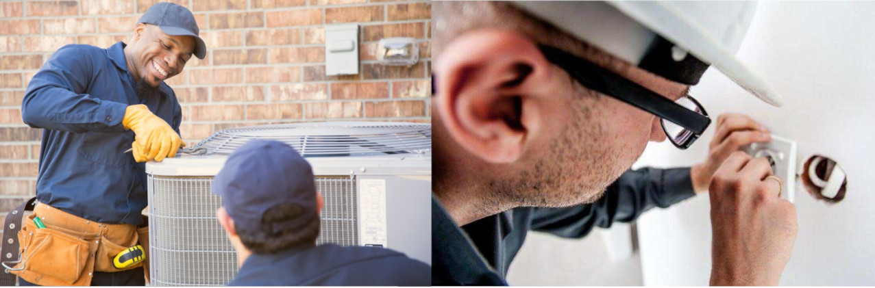 Happy HVAC technician maintaining Merritt Island air conditioner